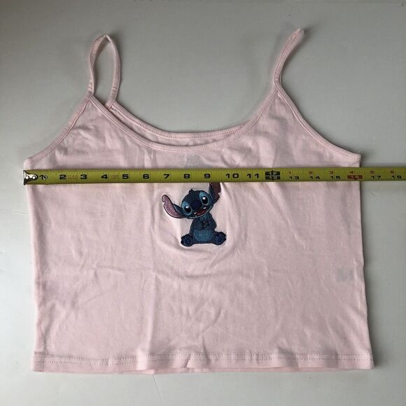 Disney Women Juniors Crop Tank Embroidered Stitch Pink Size Large - Picture 6 of 11